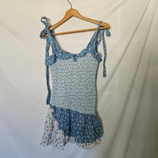 Love Shack Fancy Aya Cotton Ruched Bodycon Dress Vista Blue sz Small