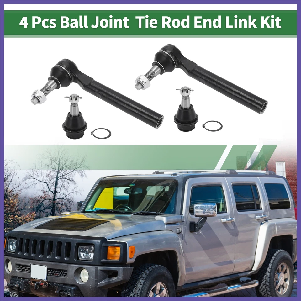 4Pcs Front Suspension Kit Outer Tie Rod Ends Lower Ball Joint for Hummer H3 - Image 2 of 4