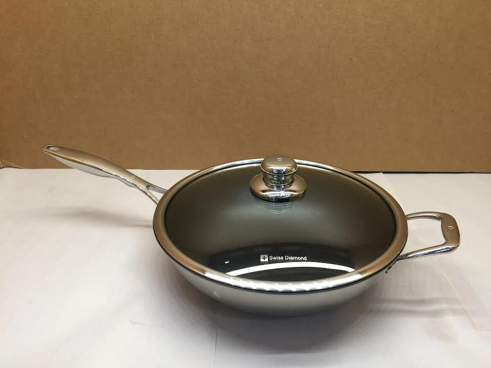 Swiss Diamond 5.8qt 12.5" Wok Nonstick Clad Induction Saute Pan, Includes Lid