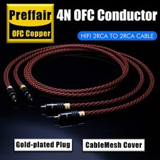 Pair HiFi RCA Audio Cable Shielded OFC Gold Plated Plug Signal Interconnect Cord