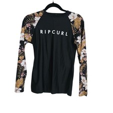 Rip Curl Long Sleeve Rash Guard Swim Top Black Tropical Floral UPF 50 S to M