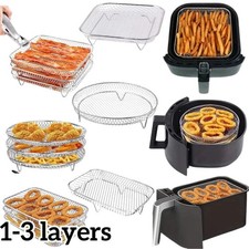 1/3Layer Stainless Steel Air Fryer Accessories Stackable BBQ Grill Rack Food Fry