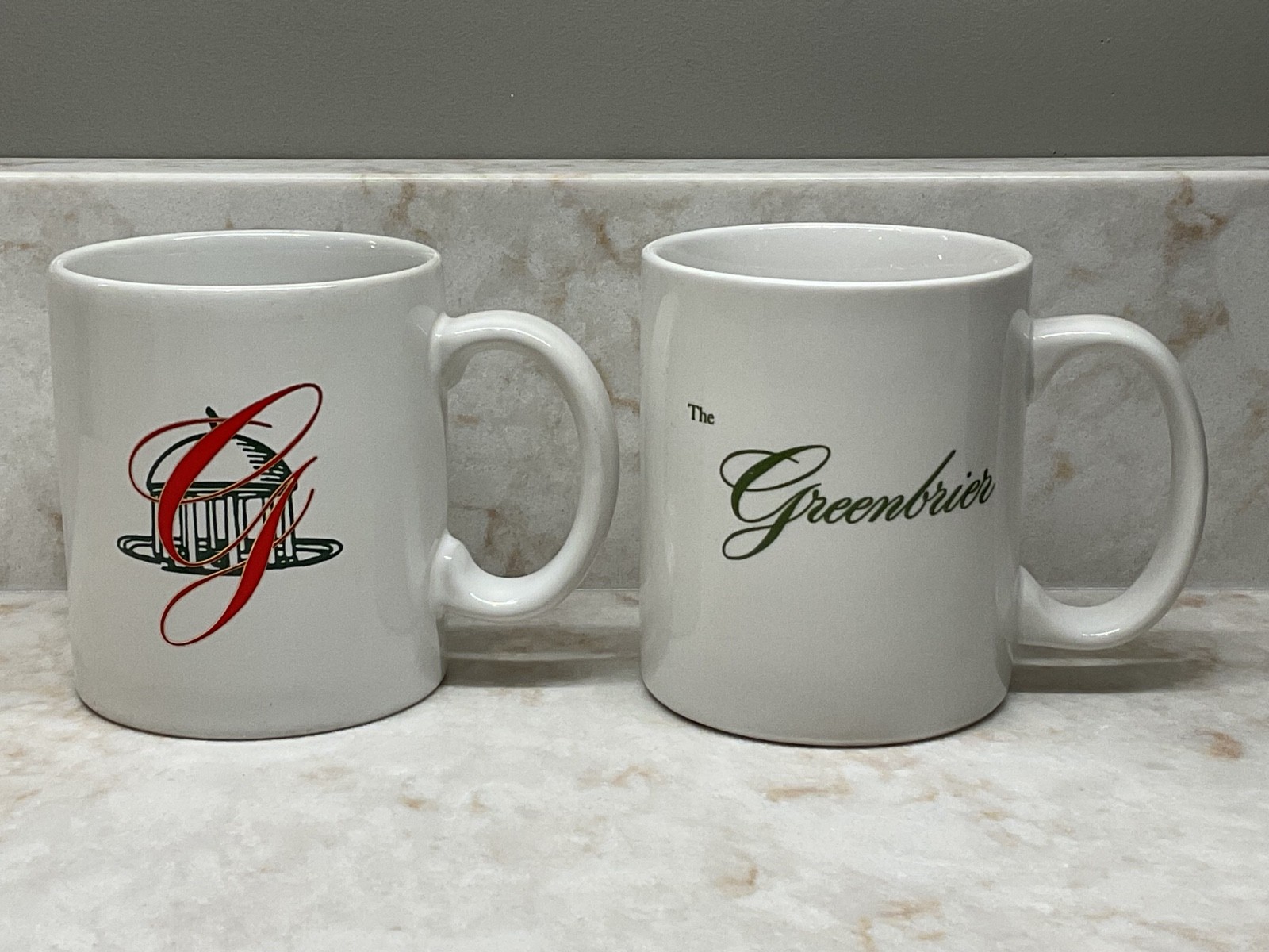 GREENBRIER HOTEL RESORT 12 oz COFFEE MUG LOT OF TWO WHITE SULPHUR SPRINGS WV