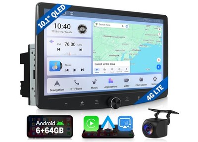 2Din 10.1'' QLED Touch Screen Android 13 6+64GB Car Stereo CarPlay Radio GPS Navi