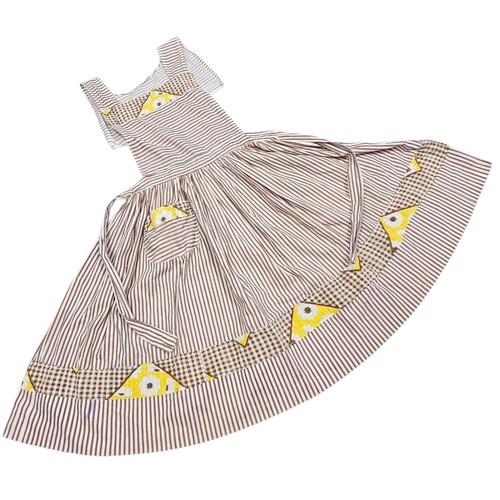 Vintage Brown Striped Patchwork Cotton Child Apron Retro Kitchen Apporx 5T