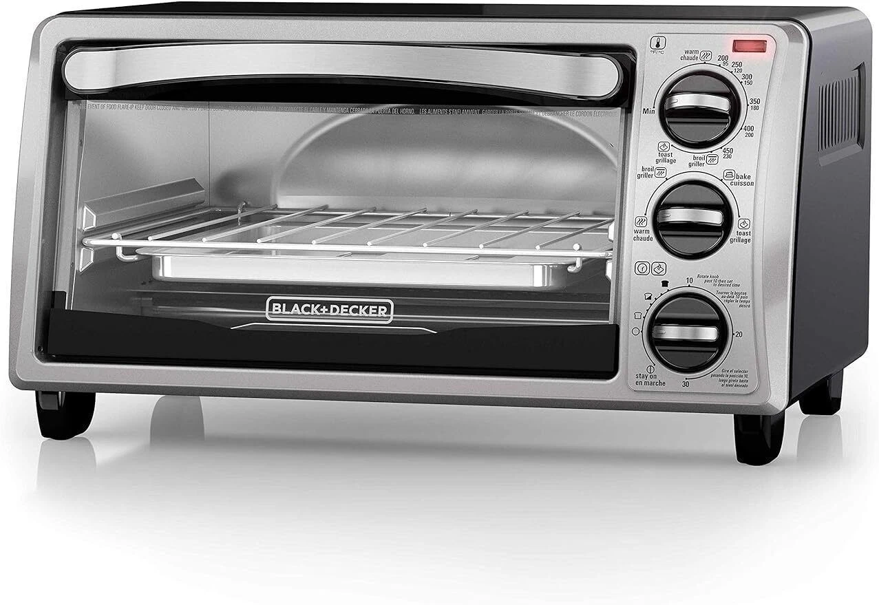 4-Slice Toaster Oven 4 Cooking Functions Bake Broil Toast and Keep Warm Timer US