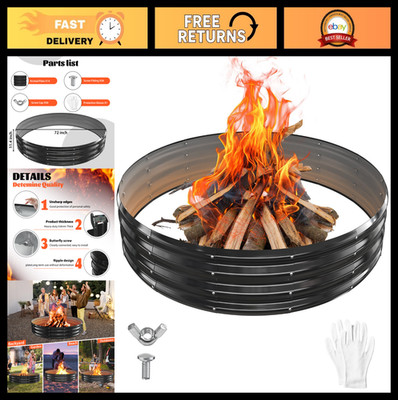 72'' Round Galvanized Fire Pit Ring - Foldable Outdoor Fire Ring for Yard, Garden