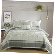Quilts Queen Size - 100 Cotton Quilted Bedding Set for Queen 90"x98" Grey