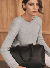 Cuyana Wool Cashmere Women’s Ribbed Open-Back Grey Sweater Size SM