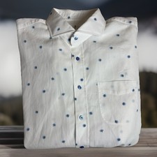 Emanuel Berg Shirt Men s Classic Fit Long Sleeve White w/ Blue Floral Size XL