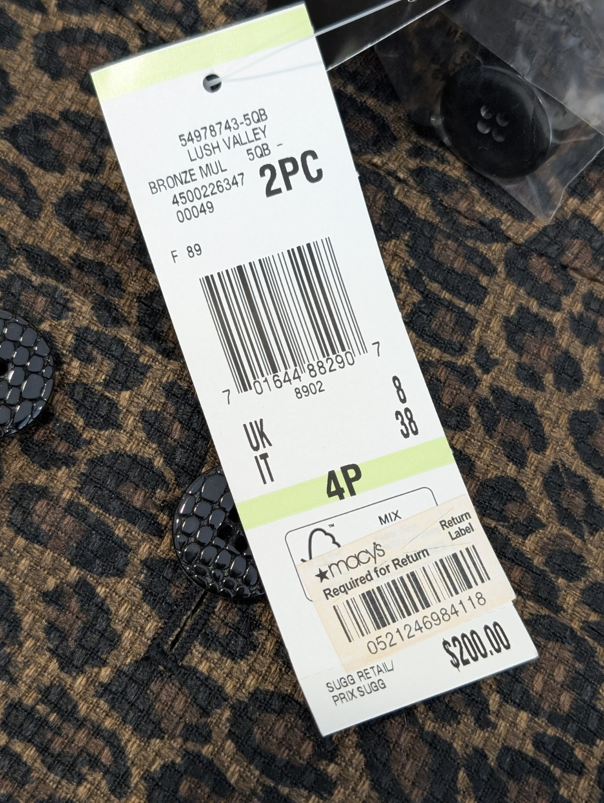 LE SUIT Womens BLACK BRONZE 2PC ANIMAL PRINT SKIRT SUIT SZ 4P Lined NWT