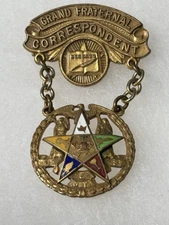 Antique Order Of Eastern Star Grand Fraternal Correspondent Pin Badge Medal