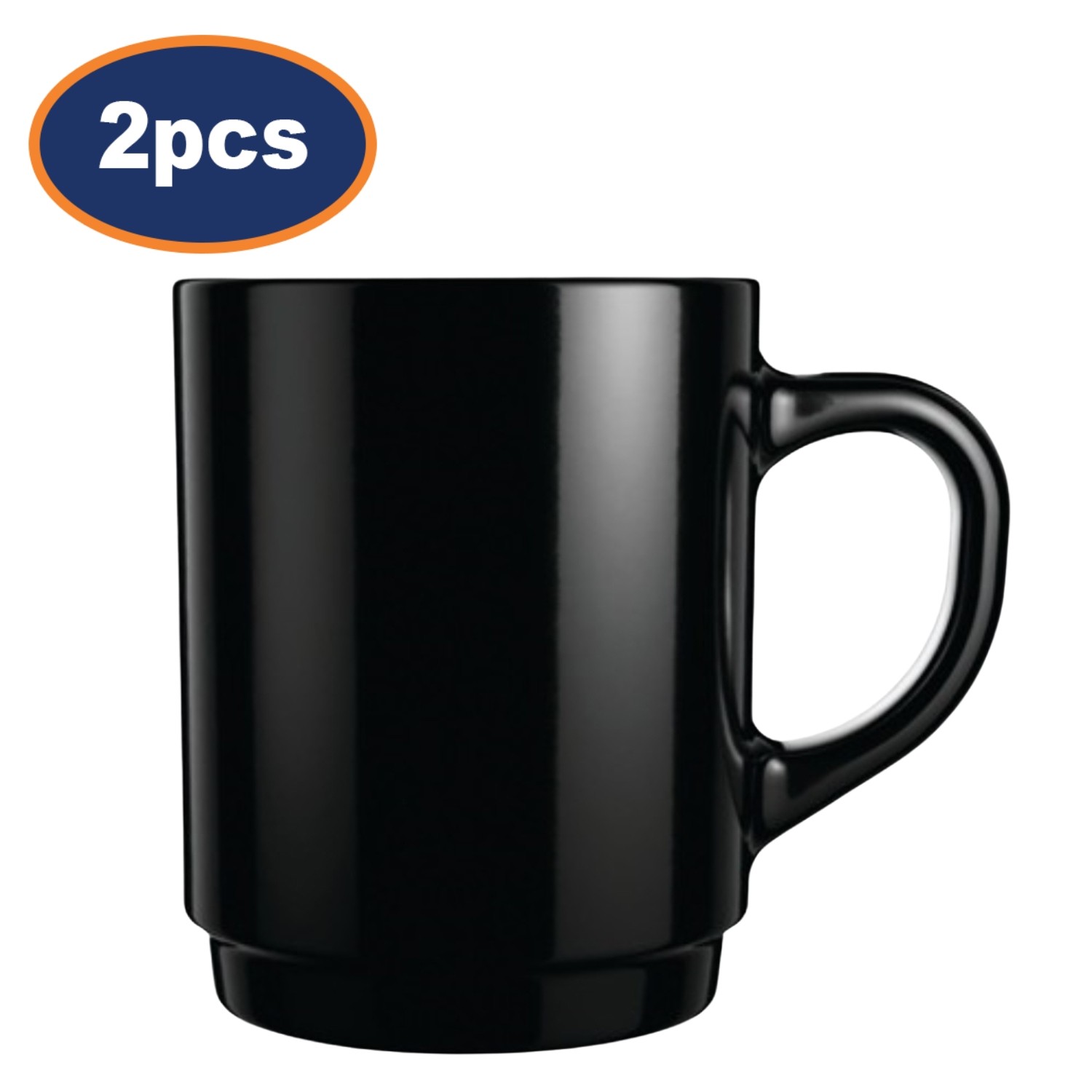 Luminarc Mug Tempered Glass Black Stackable Toughened Coffee Hot Choco 250ml 2Pc