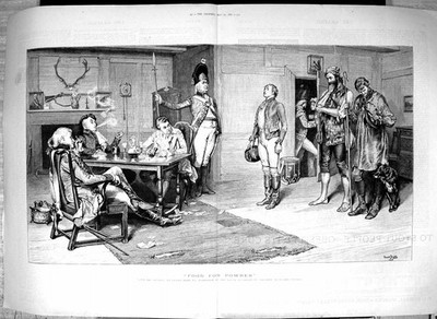 Original alter antiker Druck 1887 Food Power Männer Treffen Esstisch Frank Dadd