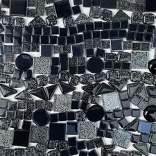 LITMIND 1.1 LB Black Irregular Glass Mosaic Tiles with Backing, Assorted Mos...