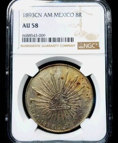 8 Reales 1893CN AM Culiacan Eagle With Snake On Cactus Mexico AU58 NGC Very Rare