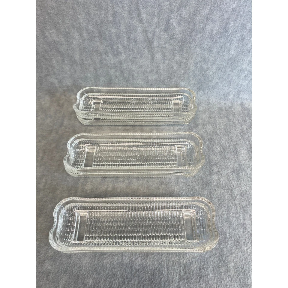 Винтажный набор из 6 прозрачных стеклянных поддонов для сервировки блюд с текстурированным узором из кукурузы на початке - Изображение 3 из 4