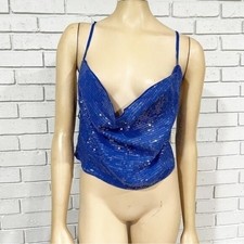 Anthropologie Let Me Be Sequin Cowl Neck Cami Cropped Party Top| Size :arge