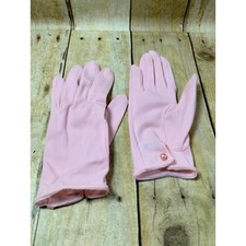 Vtg Pink Ladies Gloves Sz M Cute Pearl Closure Stretch lb 
