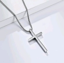 Cross Necklace for Men, Silver Cross Stainles...
