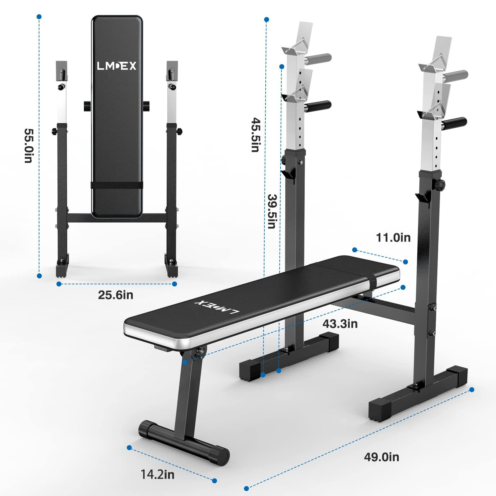 Adjustable Weight Bench Press with Squat Rack Folding Multi-Function Dip Station