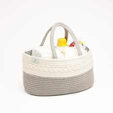 Diaper Caddy - Portable Woven Baby Organizer Basket w/Handle, Nursery Changin...