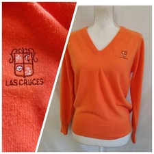 Vintage Lady Pickering Sweater Pullover Las Cruces New Mexico Orange V Neck Sz M
