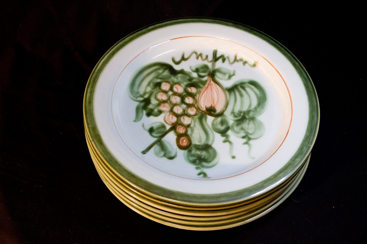 Vintage Louisville Stoneware John B. Taylor Harvest Dinner Plates 13" Set of 6