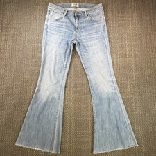 Pantalones de mezclilla AGOLDE Cherie acampanados para mujer 28 (30x29) azul lavado claro campana parte inferior dobladillo crudo