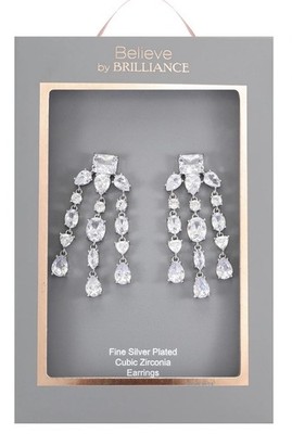 Believe by Brilliance Silver Plated Cubic Zirconia Chandelier Dangle Earrings