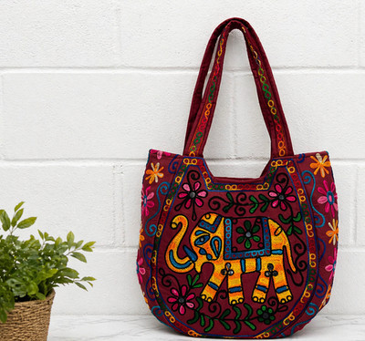Boho bestickt Elefant Beuteltasche Tasche Handarbeit Ethno Schulter Handtasche Festival UK