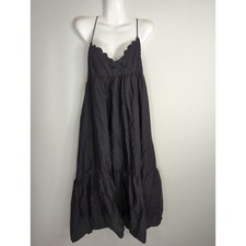 Zara Black Midi Open Back Tiered Embroidered Cotton Sundress Women's Large Boho
