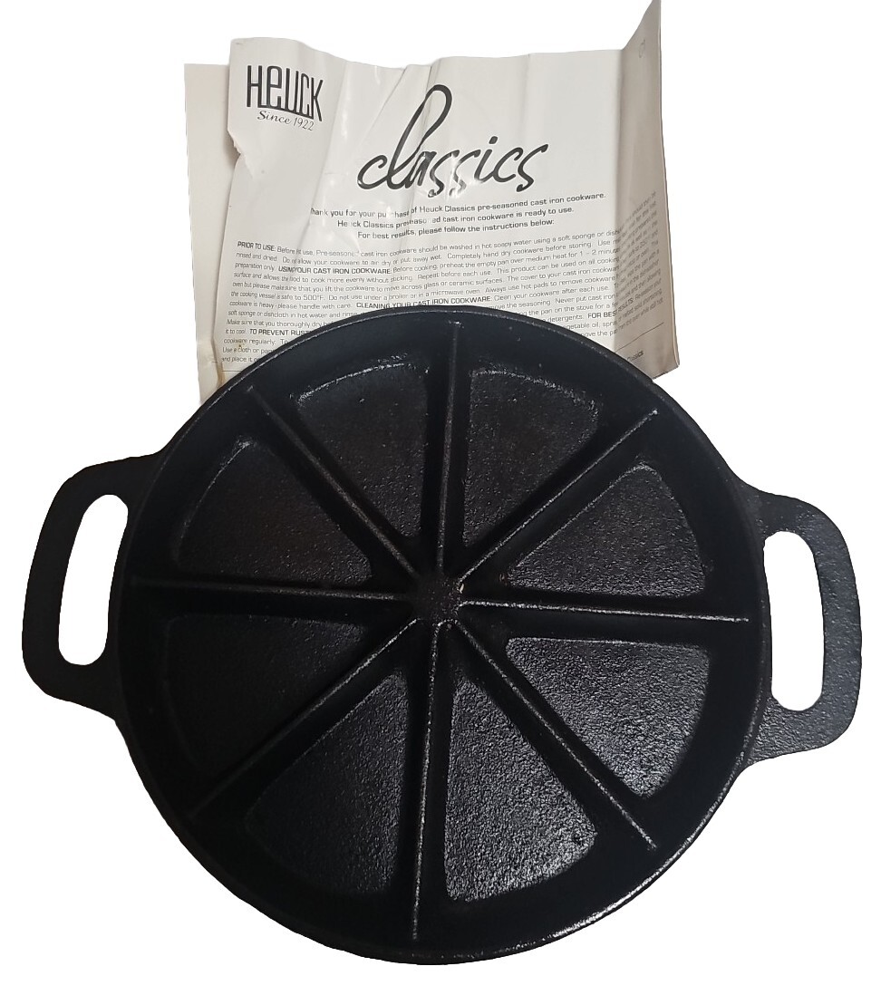 Cast Iron Skillet. Heuck Classics 8 Wedge Cornbread Pan W/ D Handles