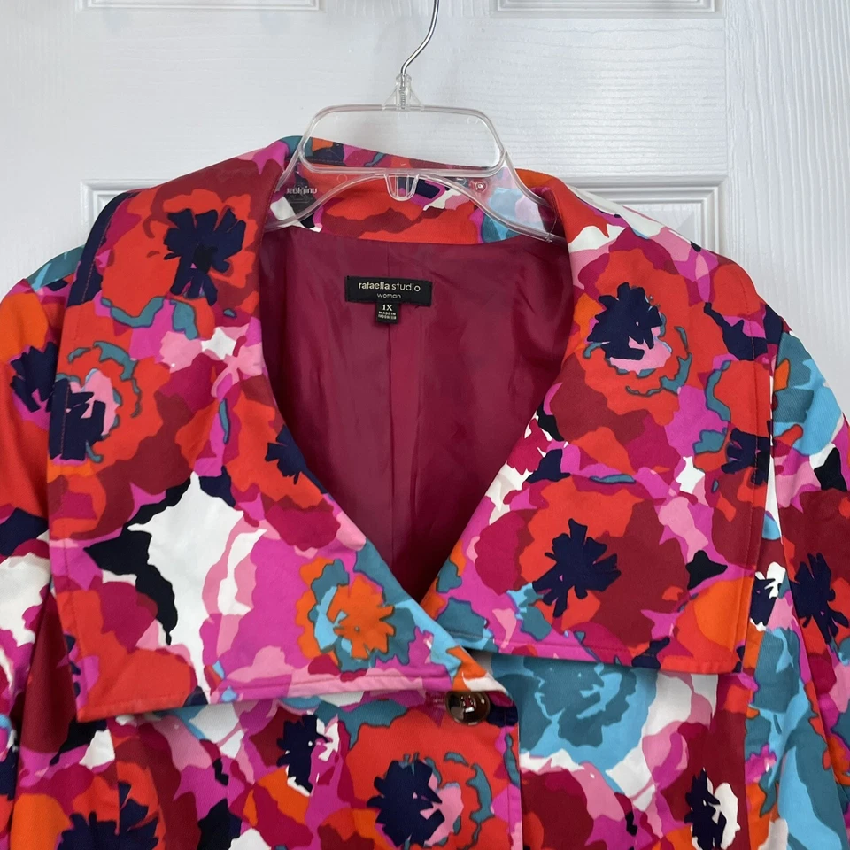 RAFAELLA Woman Size 1X Bright Bold Floral Jacket Fully Lined Cotton Spandex - Image 2 of 4