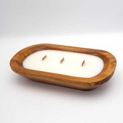 Neu Holzschale Duftkerze 3 Dochte Toasted Coconut Sojawachs Handgegossen