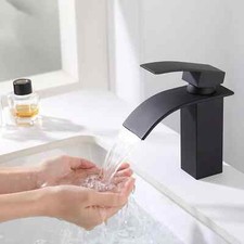 MATTE BLACK SINGLE-HOLE WATERFALL BATHROOM FAUCET
