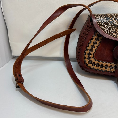 Cartera de cuero mexicana bolso carcasa dura correa ajustable diseño calendario azteca - Imagen 4 de 24