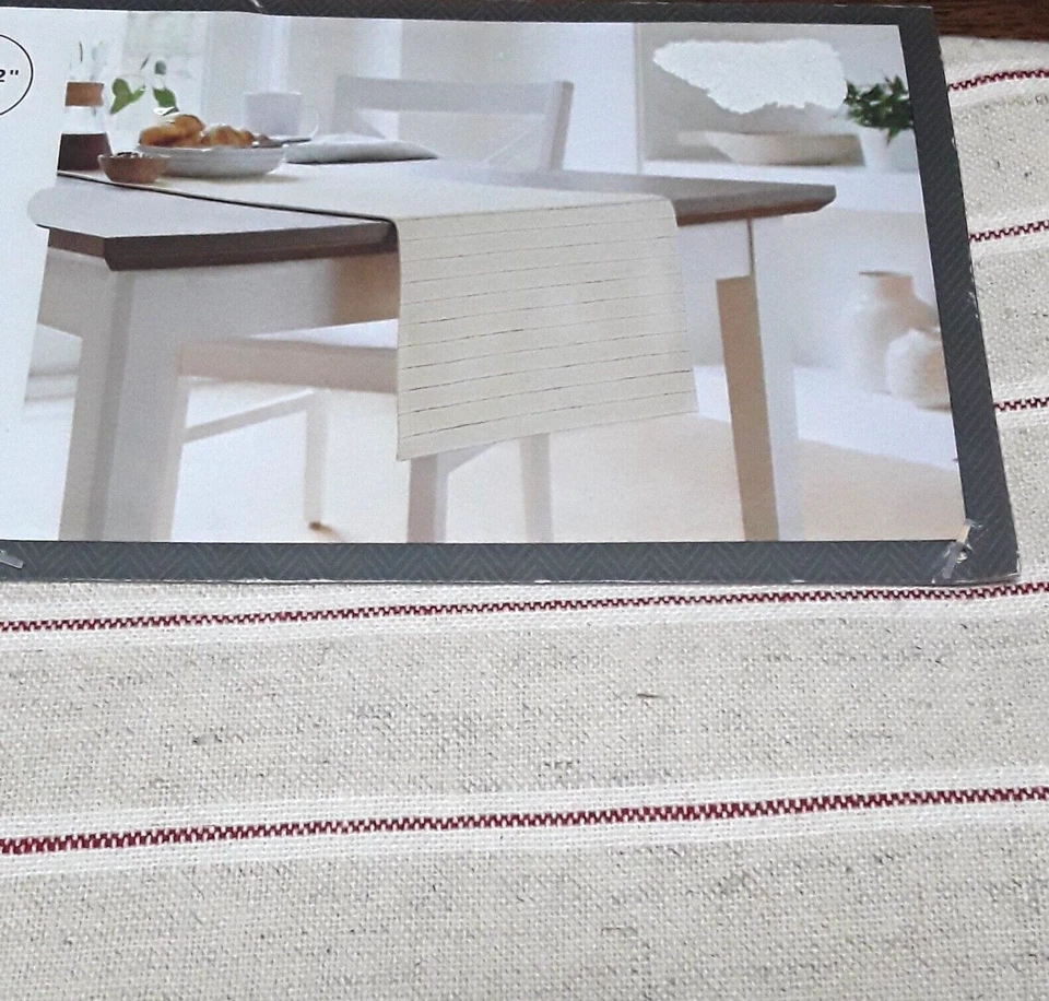 Threshold Table Runner 72" Striped Beige Red Yarn Dyed Machine Washable Dinning - Image 4 of 4
