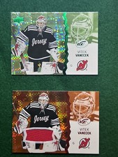 Vitek Vanecek Lot of 2 Hockey Cards #54 Green, #54 Orange PF Patch