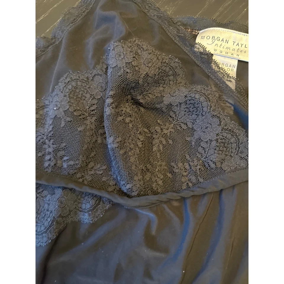 Babydoll Chemise Morgan Taylor Intimates para mujer con ribete de encaje negro 2X Foto 3 de 4