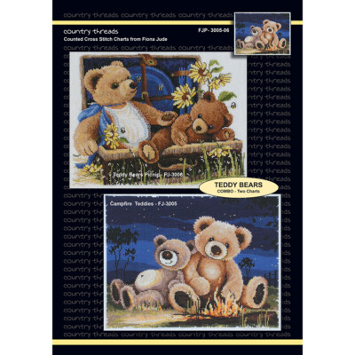 Teddy Bears counted cross stitch 2 designs, optional Zweigart aida & DMC thread