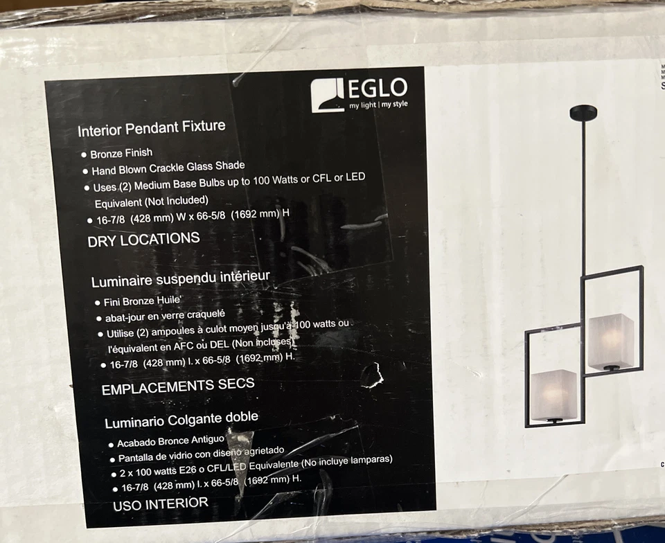 Araña Wilmington de bronce frotado con aceite de 2 luces con vidrio agrietado Foto 2 de 3