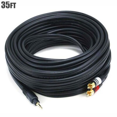 35FT 3.5mm 1/8'' Stereo Aux Plug to 2-RCA L R Plugs Audio Cable Gold Plated