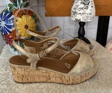 Tory Burch Gold Flecked Leather Cork Platforms Heels ECB12/CR