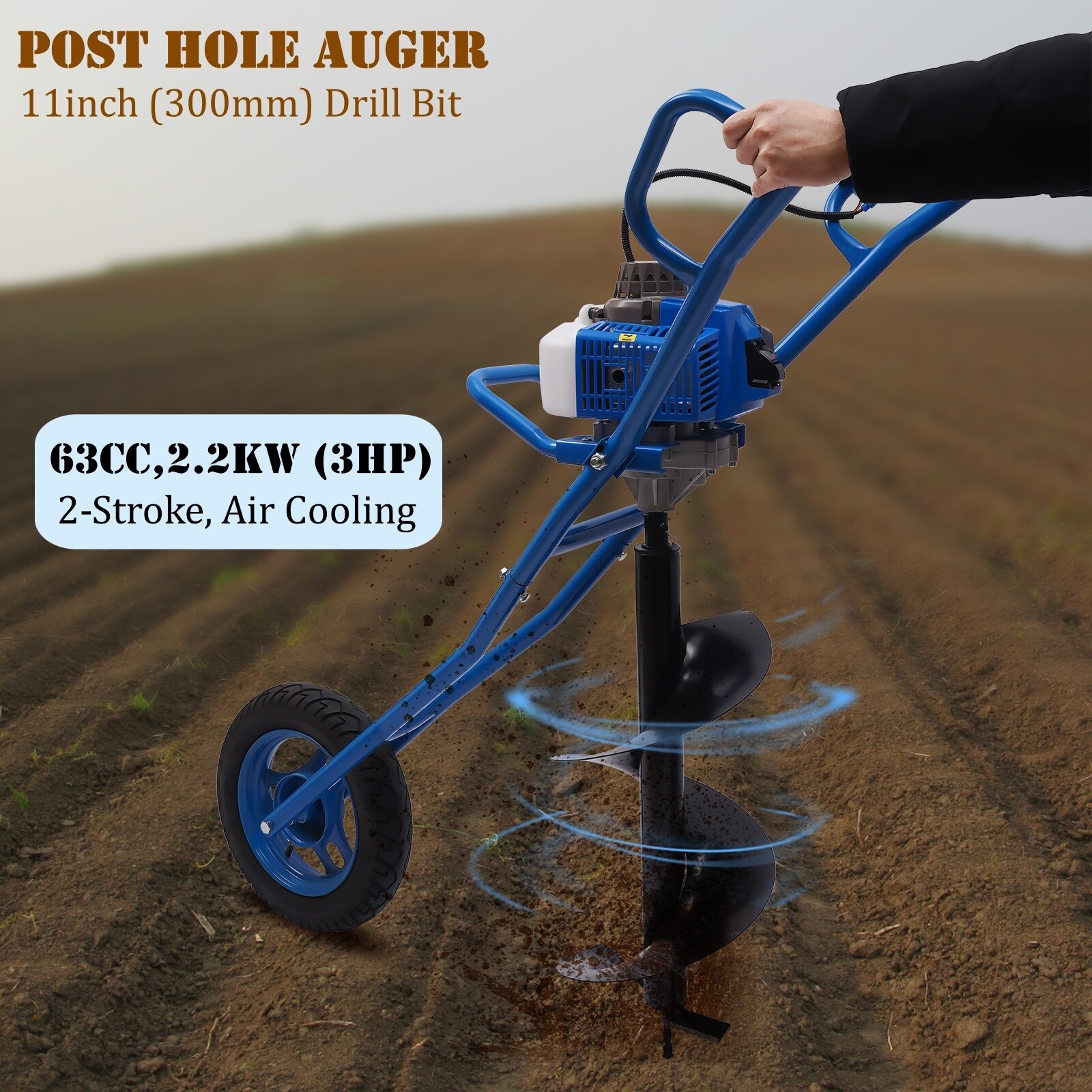 3HP Gas Powered Post Hole Digger Wheelbarrow Earth Auger Ground Drill w/ 11" Bit eBay