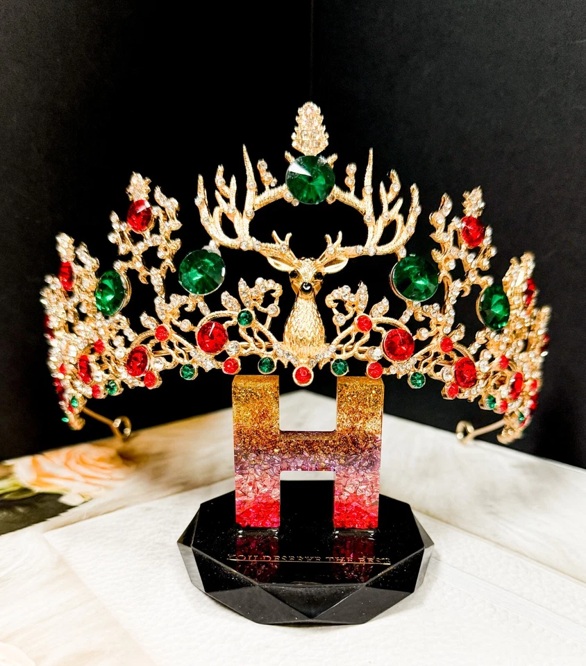 Corona de oro de Navidad, tiara de cristal de reno, fiesta de Navidad, adorno de árbol de Navidad Foto 2 de 4