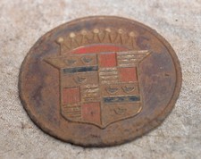 Vintage Cadillac round red cap crest ornament badge emblem 1950's car part