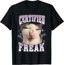 Certified Freak Eat Cement Cursed Cat Funny Cats Meme Humor T-Shirt Gift for Dad