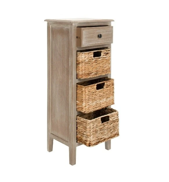 Mesa auxiliar de granja almacenamiento mesita de noche cesta de extremo cajón envejecido madera beige Foto 3 de 4