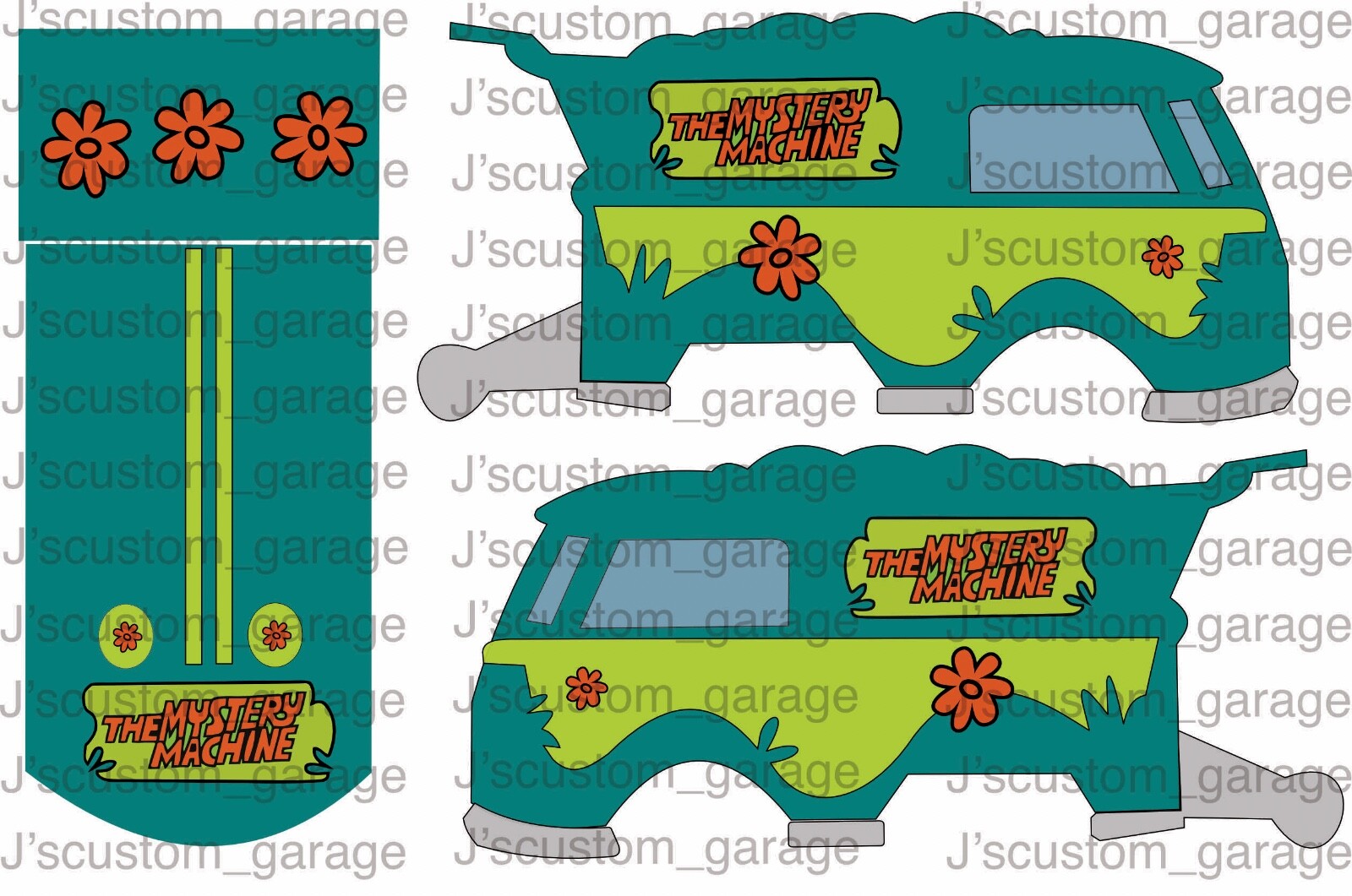 Mystery Machine Kombi 1/64 custom waterslide decal for Hot Wheels cars
